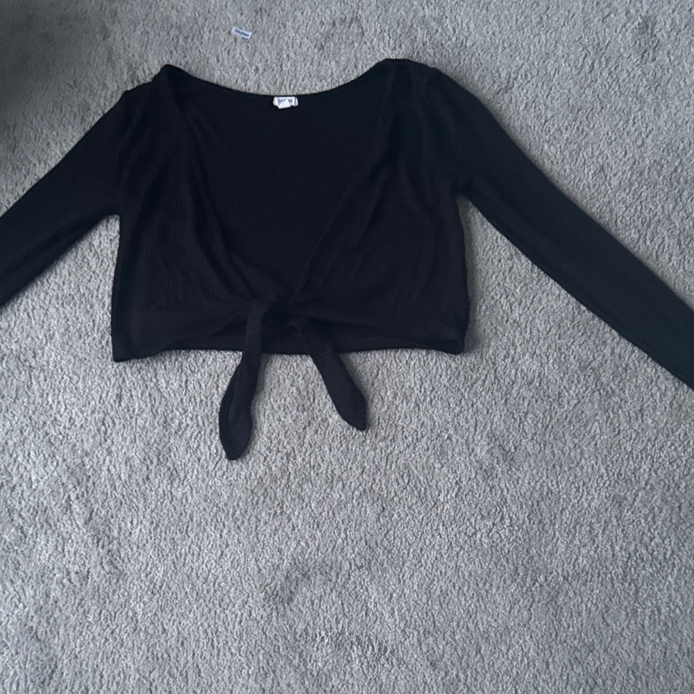 Garage Black Tie-Front Crop Top
